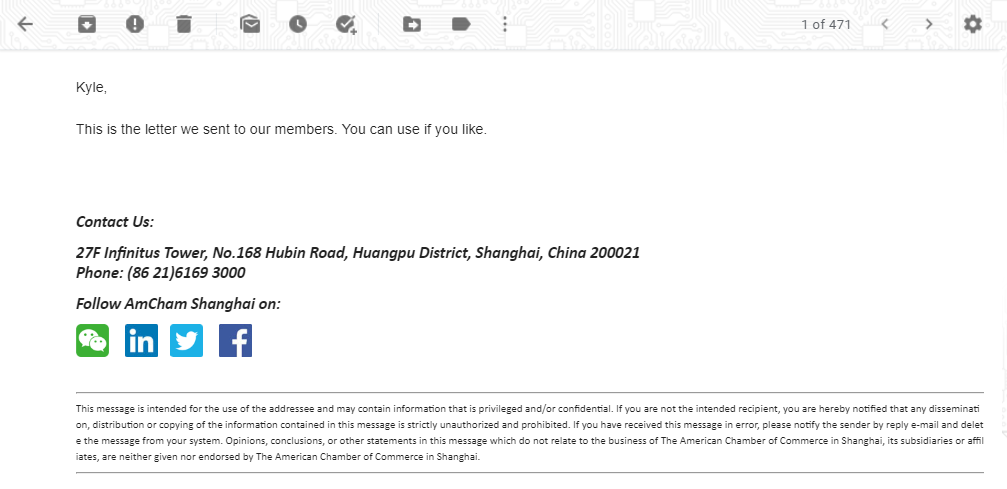 AmCham: Working To Help Executives & Dependents Return To China